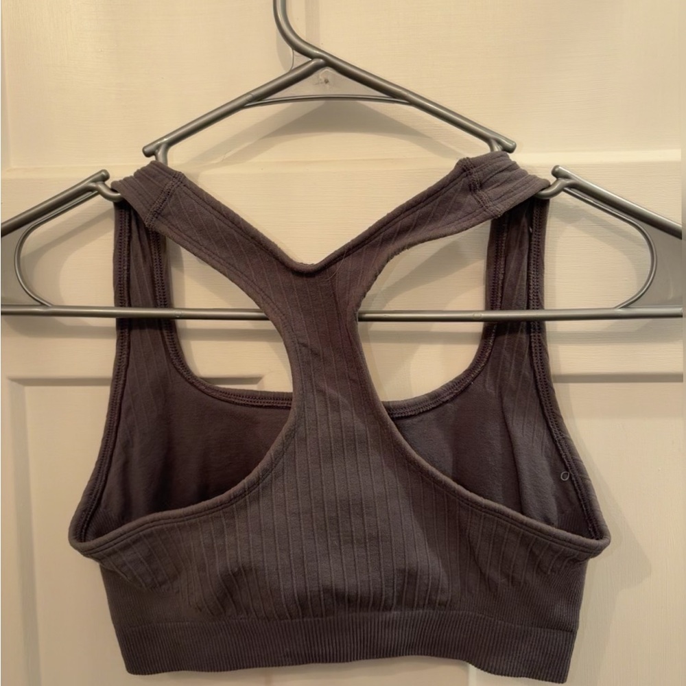 Women's Ribbed Gray Sports Bra - Picture 2 of 2